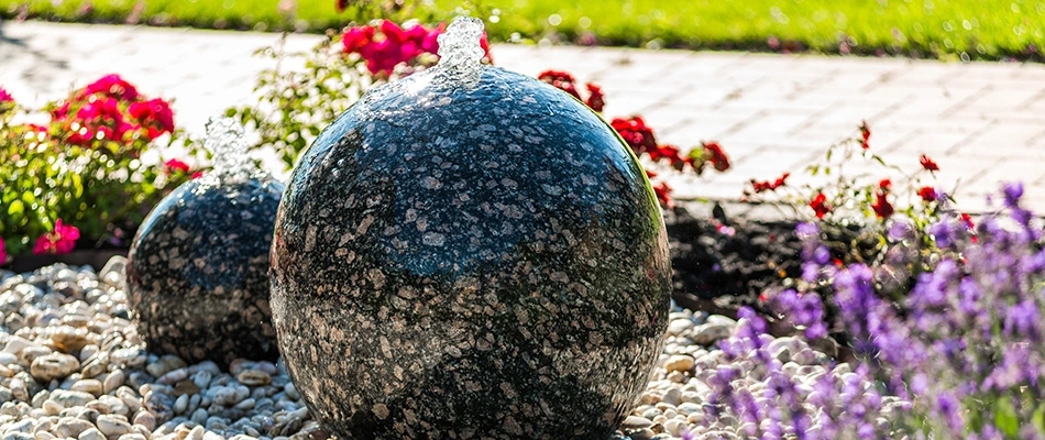 A round stone bubbler in Lansing, MI.