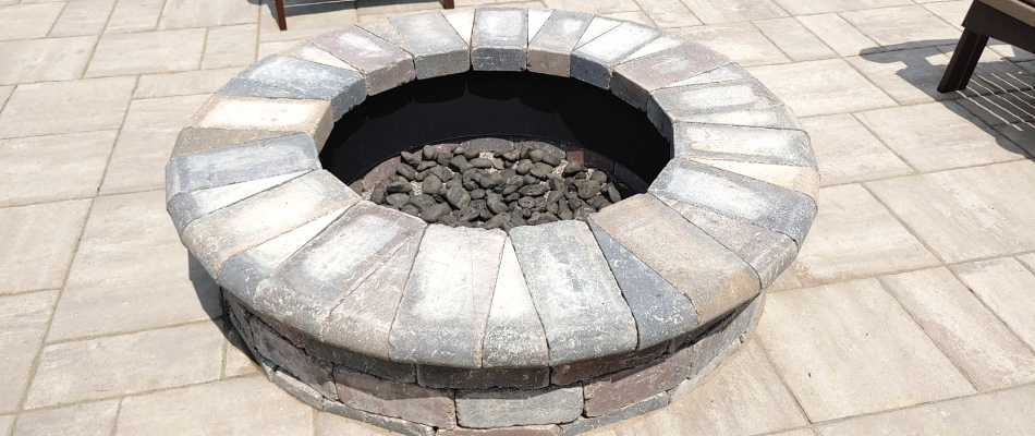 Stone fire pit built for clients in Dewitt, MI.