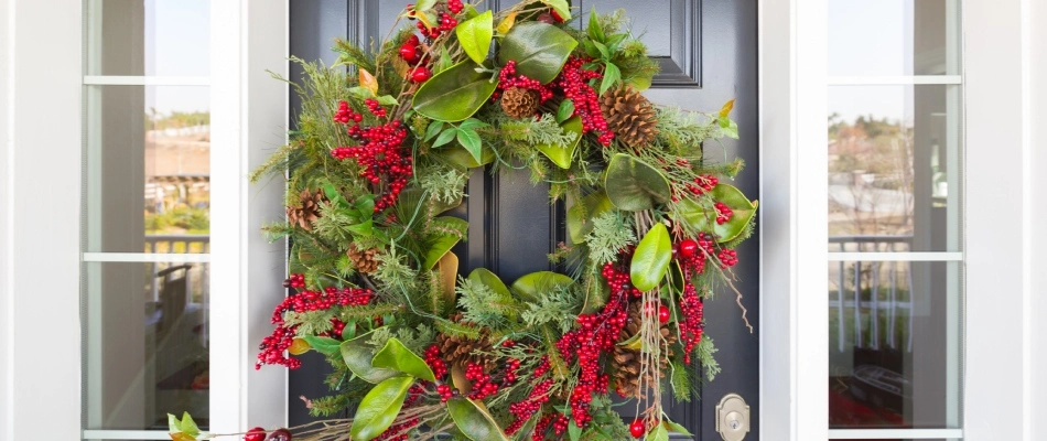 Wreath installed over door in Lansing, MI.